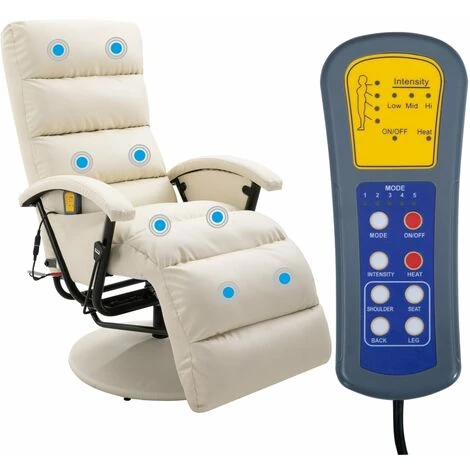 TRUE DEAL Fauteuil De Massage TV Blanc Crème Similicuir 4 TRUE DEAL Fauteuil De Massage TV Blanc Crème Similicuir – Image 2