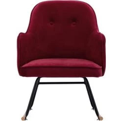 TRUE DEAL Chaise à Bascule Rouge Bordeaux Velours -Pas Cher Fauteuil Magasin 26661834 3