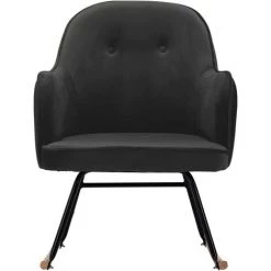 TRUE DEAL Chaise à Bascule Gris Foncé Velours -Pas Cher Fauteuil Magasin 26661895 3