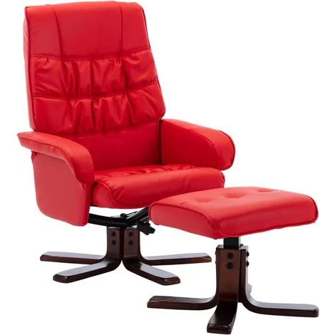 TRUE DEAL Fauteuil Inclinable Avec Repose-pied Rouge Similicuir 4 TRUE DEAL Fauteuil Inclinable Avec Repose-pied Rouge Similicuir – Image 2
