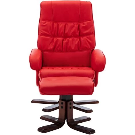 TRUE DEAL Fauteuil Inclinable Avec Repose-pied Rouge Similicuir 5 TRUE DEAL Fauteuil Inclinable Avec Repose-pied Rouge Similicuir – Image 3