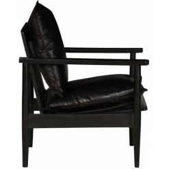 TRUE DEAL Fauteuil Noir Cuir Véritable Avec Bois D'acacia -Pas Cher Fauteuil Magasin 27102336 2