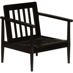 TRUE DEAL Fauteuil Noir Cuir Véritable Avec Bois D'acacia -Pas Cher Fauteuil Magasin 27102336 4