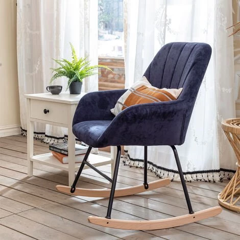 HOMEINBOX Fauteuil Revêtement En Tissu Bleu Chaise à Bascule Bent Structure En Bois Métal Avec Pieds En Bois Massif 4188 4 HOMEINBOX Fauteuil Revêtement En Tissu Bleu Chaise à Bascule Bent Structure En Bois Métal Avec Pieds En Bois Massif 4188 – Image 2