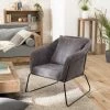MACABANE ALBANE - Fauteuil Tissu Velours Cotelé Gris Anthracite Pieds évasés Métal - Gris Anthracite -Pas Cher Fauteuil Magasin 27206608 1