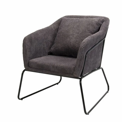 MACABANE ALBANE - Fauteuil Tissu Velours Cotelé Gris Anthracite Pieds évasés Métal - Gris Anthracite 4 MACABANE ALBANE - Fauteuil Tissu Velours Cotelé Gris Anthracite Pieds évasés Métal - Gris Anthracite – Image 2