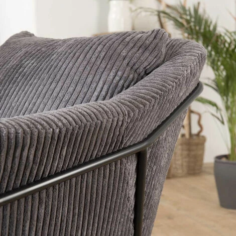 MACABANE ALBANE - Fauteuil Tissu Velours Cotelé Gris Anthracite Pieds évasés Métal - Gris Anthracite 5 MACABANE ALBANE - Fauteuil Tissu Velours Cotelé Gris Anthracite Pieds évasés Métal - Gris Anthracite – Image 3