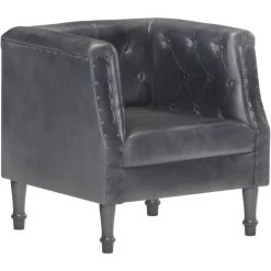 ASUPERMALL Fauteuil Gris Cuir Veritable -Pas Cher Fauteuil Magasin 27304129 3
