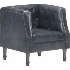 ASUPERMALL Fauteuil Gris Cuir Veritable -Pas Cher Fauteuil Magasin 27304129 4