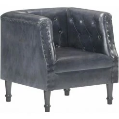 ASUPERMALL Fauteuil Gris Cuir Veritable -Pas Cher Fauteuil Magasin 27304129 5
