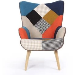 IDMARKET Fauteuil Scandinave IVAR En Tissu Patchwork Multicouleurs Et Imprimé Pied De Poule - Multicolor -Pas Cher Fauteuil Magasin 27326590 3