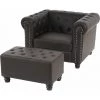 HHG Fauteuil De Luxe Lounge Relax Chesterfield Avec Pouf, Similicuir ~ Pieds Ronds, Brun Antique
