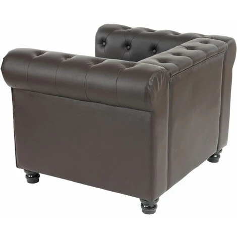 HHG Fauteuil De Luxe Lounge Relax Chesterfield Avec Pouf, Similicuir ~ Pieds Ronds, Brun Antique 6 HHG Fauteuil De Luxe Lounge Relax Chesterfield Avec Pouf, Similicuir ~ Pieds Ronds, Brun Antique – Image 4