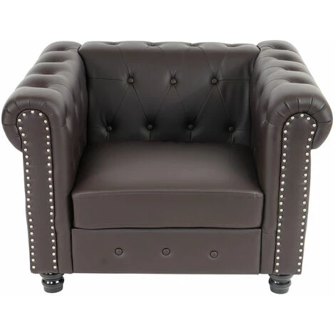 HHG Fauteuil De Luxe Lounge Relax Chesterfield Avec Pouf, Similicuir ~ Pieds Ronds, Brun Antique 7 HHG Fauteuil De Luxe Lounge Relax Chesterfield Avec Pouf, Similicuir ~ Pieds Ronds, Brun Antique – Image 5
