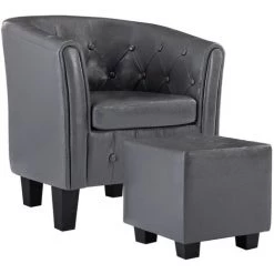 ASUPERMALL Fauteuil Avec Repose-pied Gris Similicuir -Pas Cher Fauteuil Magasin 27555555 5
