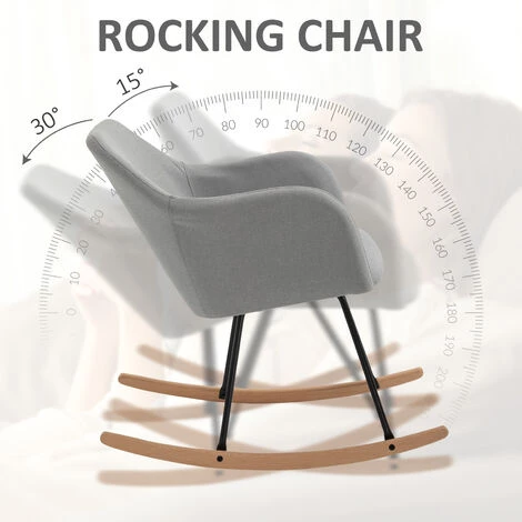 HOMCOM Fauteuil à Bascule Rocking Chair Grand Confort Accoudoirs Assise Dossier Garnissage Mousse Haute Densité Lin Gris - Gris 7 HOMCOM Fauteuil à Bascule Rocking Chair Grand Confort Accoudoirs Assise Dossier Garnissage Mousse Haute Densité Lin Gris - Gris – Image 5