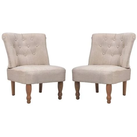 LITZEE Chaises En Style Français 2 Pcs Crème Tissu 4 LITZEE Chaises En Style Français 2 Pcs Crème Tissu – Image 2
