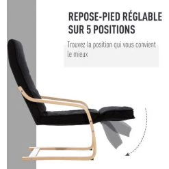 HOMCOM Fauteuil Luxe Confort Et Relaxation Avec Repose-pied Réglable Déhoussable Bois Massif Noir - Noir -Pas Cher Fauteuil Magasin 28081100 4