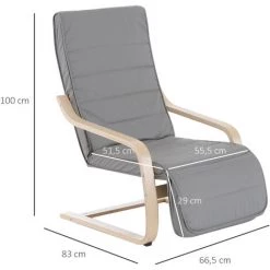 HOMCOM Fauteuil Luxe Confort Et Relaxation Avec Repose-pied Réglable Déhoussable Bois Massif Gris - Gris -Pas Cher Fauteuil Magasin 28081103 3
