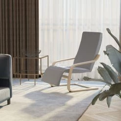 HOMCOM Fauteuil Luxe Confort Et Relaxation Avec Repose-pied Réglable Déhoussable Bois Massif Gris - Gris -Pas Cher Fauteuil Magasin 28081103 4