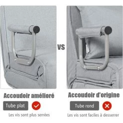 COSTWAY Fauteuil Convertible,Fauteuil-lit Chauffeuse 1 Place En Tissu Avec Coussin,Dossier Réglable De 5 Positions Et 2 Accoudoirs Pour Salon,Bureau,Chambre -Pas Cher Fauteuil Magasin 28158920 2