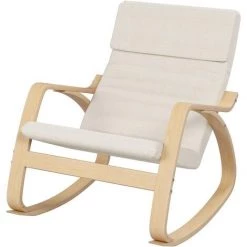AICOK Fauteuil à Bascule En Bois Rocking Chair Pour Salon, Bureau, Terrasse Blanc 86 X 67 X 99 Cm