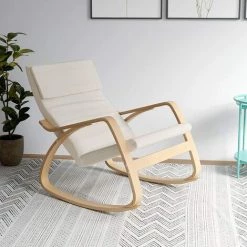 AICOK Fauteuil à Bascule En Bois Rocking Chair Pour Salon, Bureau, Terrasse Blanc 86 X 67 X 99 Cm -Pas Cher Fauteuil Magasin 28173313 4