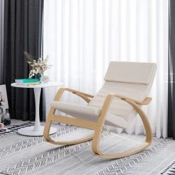 AICOK Fauteuil à Bascule En Bois Rocking Chair Pour Salon, Bureau, Terrasse Blanc 86 X 67 X 99 Cm -Pas Cher Fauteuil Magasin 28173313 5