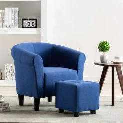 ASUPERMALL Fauteuil Et Tabouret Bleu Tissu