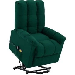 Fauteuil Inclinable De Massage Tissu Vert Foncé VidaXL