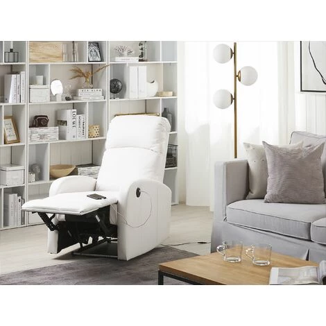 BELIANI Fauteuil De Relaxation En Cuir PU Blanc - Blanc 4 BELIANI Fauteuil De Relaxation En Cuir PU Blanc - Blanc – Image 2