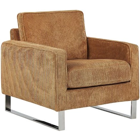 BELIANI Fauteuil En Velours Côtelé Marron Clair - Marron 3 BELIANI Fauteuil En Velours Côtelé Marron Clair - Marron