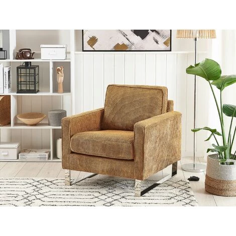 BELIANI Fauteuil En Velours Côtelé Marron Clair - Marron 4 BELIANI Fauteuil En Velours Côtelé Marron Clair - Marron – Image 2