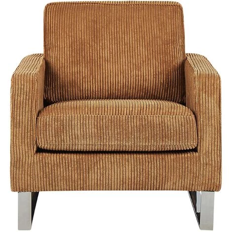 BELIANI Fauteuil En Velours Côtelé Marron Clair - Marron 7 BELIANI Fauteuil En Velours Côtelé Marron Clair - Marron – Image 5