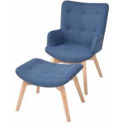 ASUPERMALL Fauteuil Avec Repose-pied Bleu Tissu