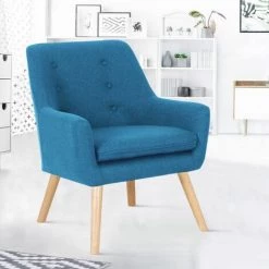 IDMARKET Fauteuil Scandinave NAT En Tissu Bleu Canard - Bleu