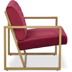 COTECOSY Fauteuil Vidor Velours Rouge Pieds Or - Rouge -Pas Cher Fauteuil Magasin 28396256 3