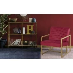 COTECOSY Fauteuil Vidor Velours Rouge Pieds Or - Rouge -Pas Cher Fauteuil Magasin 28396256 5
