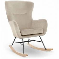 FROMM & STARCK Fauteuil À Bascule Chaise Berçante Pour Salon Intérieur Bois Métal Velours Gris - Argent, Gris