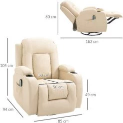 HOMCOM Fauteuil De Massage Et Relaxation électrique Chauffant Inclinable Manuellement Repose-pied Télécommande Crème -Pas Cher Fauteuil Magasin 28623748 3