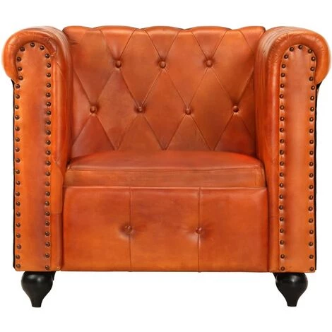 TRUE DEAL Fauteuil Chesterfield Brun Roux Cuir Véritable 4 TRUE DEAL Fauteuil Chesterfield Brun Roux Cuir Véritable – Image 2