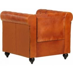 TRUE DEAL Fauteuil Chesterfield Brun Roux Cuir Véritable 10 TRUE DEAL Fauteuil Chesterfield Brun Roux Cuir Véritable -Pas Cher Fauteuil Magasin 28677506 4