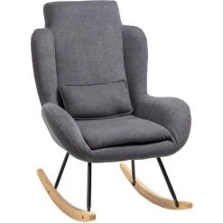 HOMCOM Fauteuil à Bascule Oreilles Rocking Chair Grand Confort Accoudoirs Assise Dossier Garnissage Mousse Haute Densité Lin Gris - Gris