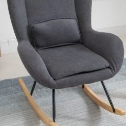 HOMCOM Fauteuil à Bascule Oreilles Rocking Chair Grand Confort Accoudoirs Assise Dossier Garnissage Mousse Haute Densité Lin Gris - Gris -Pas Cher Fauteuil Magasin 28719038 5