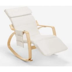 AHD AMAZING HOME DESIGN Rocking Chair Bois Design Scandinave Repose-pieds Réglable Odense | Couleur: Blanc -Pas Cher Fauteuil Magasin 28825377 3