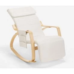AHD AMAZING HOME DESIGN Rocking Chair Bois Design Scandinave Repose-pieds Réglable Odense | Couleur: Blanc -Pas Cher Fauteuil Magasin 28825377 4