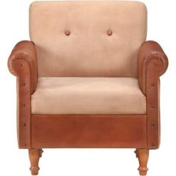 Fauteuil Cuir Véritable Et Toile Marron VidaXL 8 Fauteuil Cuir Véritable Et Toile Marron VidaXL -Pas Cher Fauteuil Magasin 28837906 2