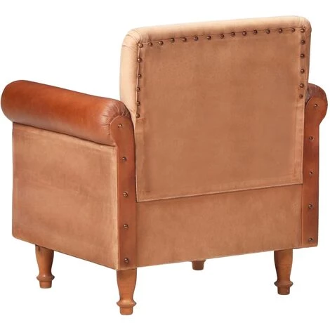 Fauteuil Cuir Véritable Et Toile Marron VidaXL 6 Fauteuil Cuir Véritable Et Toile Marron VidaXL – Image 4
