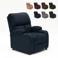 LE ROI DU RELAX Fauteuil Relax Inclinable Avec Repose-pieds En Microfibre De Velours Lucrezia | Couleur: Bleu