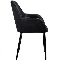 HOME DÉCO FACTORY Fauteuil Velours Côtelé Giulia Noir - Noir - Noir -Pas Cher Fauteuil Magasin 28958381 4